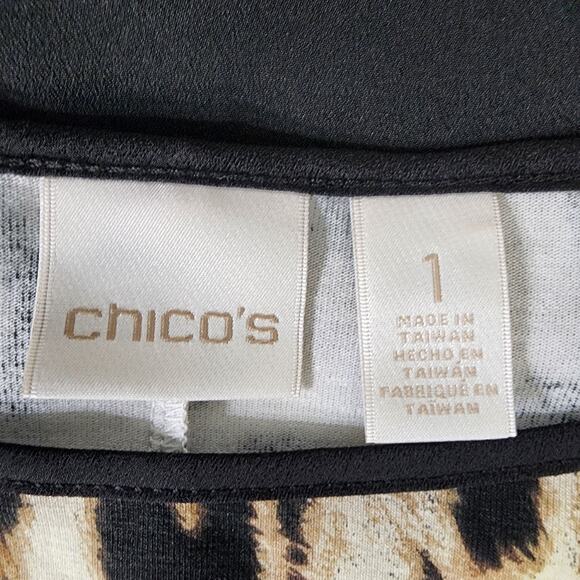 Chicos Leopard Chic Knit Tunic Top Medium Black Panel Hem 3/4 Sleeve Mixed Media - Picture 8 of 12